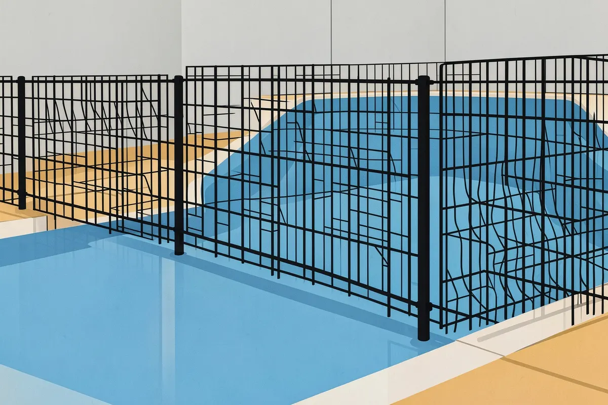 Grade de proteção removível instalada ao redor de uma piscina residencial