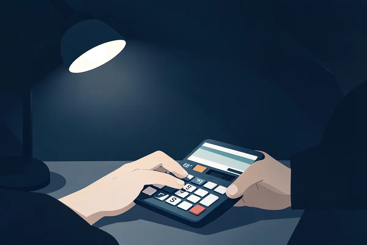 Uma pessoa usando uma calculadora para simular o valor de um consórcio