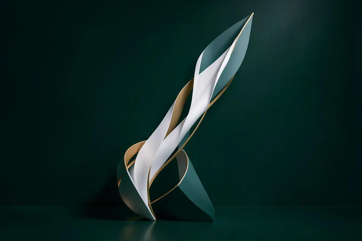 Gráfico abstrato mostrando crescimento financeiro com tons de verde escuro e dourado.