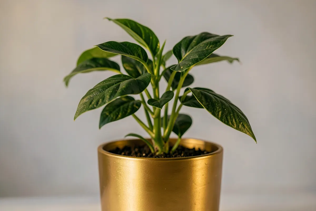 Uma planta crescendo em um vaso dourado, simbolizando investimento e crescimento financeiro.