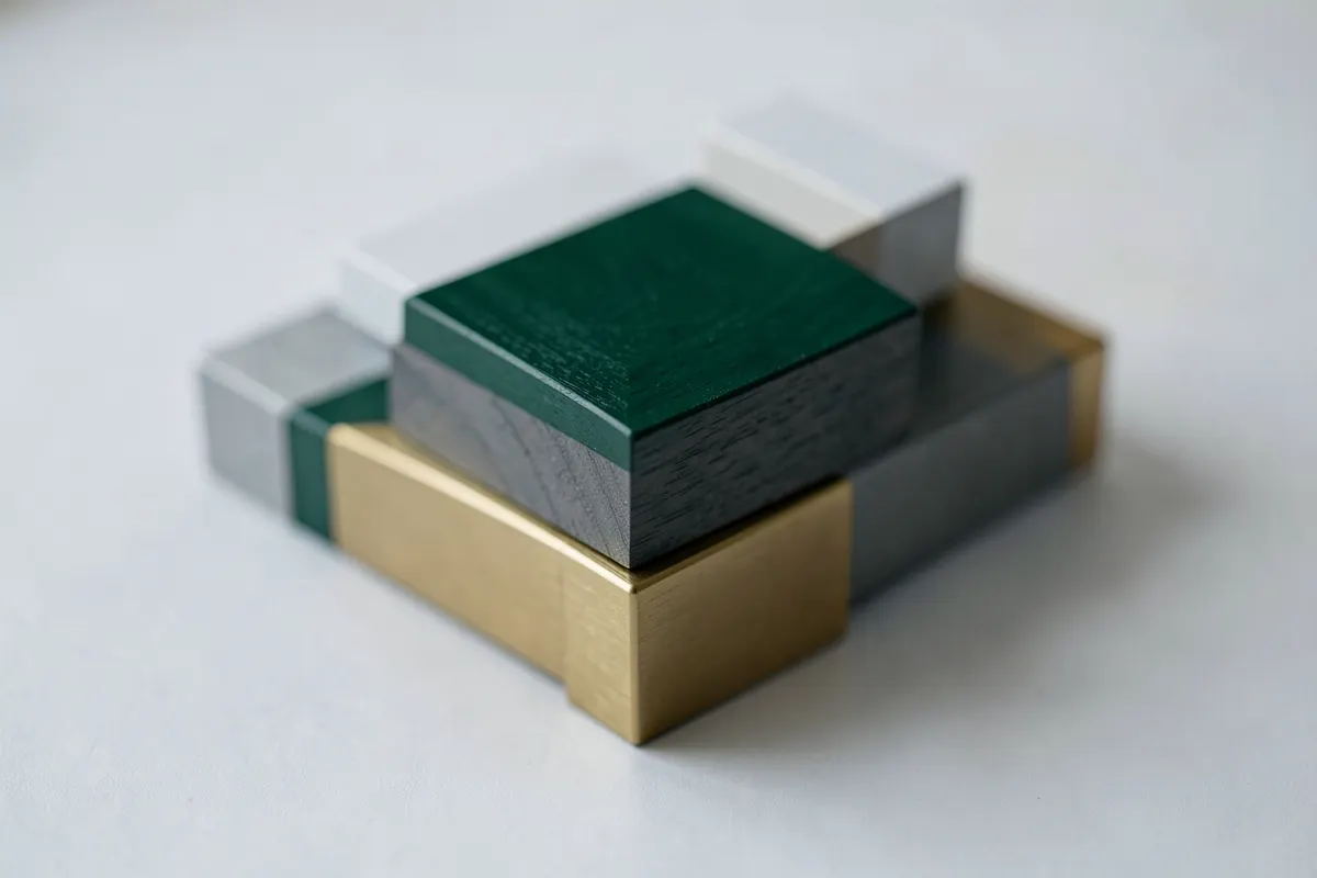 Uma composição de blocos de madeira empilhados em tons de cinza e dourado, simbolizando planejamento financeiro e patrimônio.