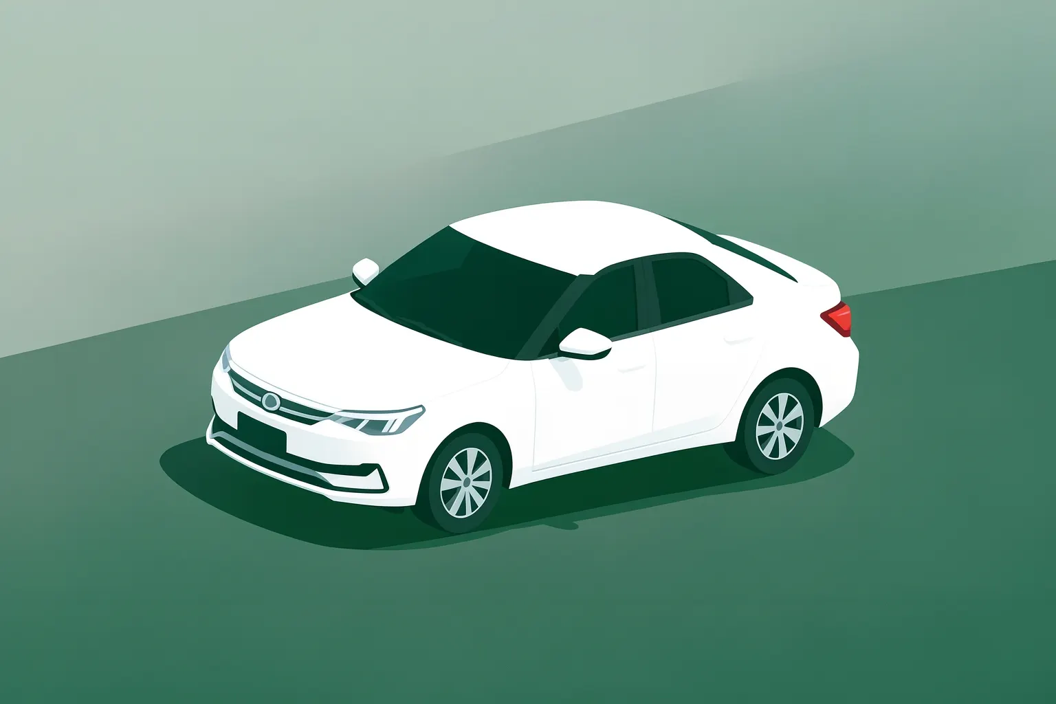 Um carro branco novo em uma estrada de asfalto com árvores verdes ao fundo em um dia ensolarado