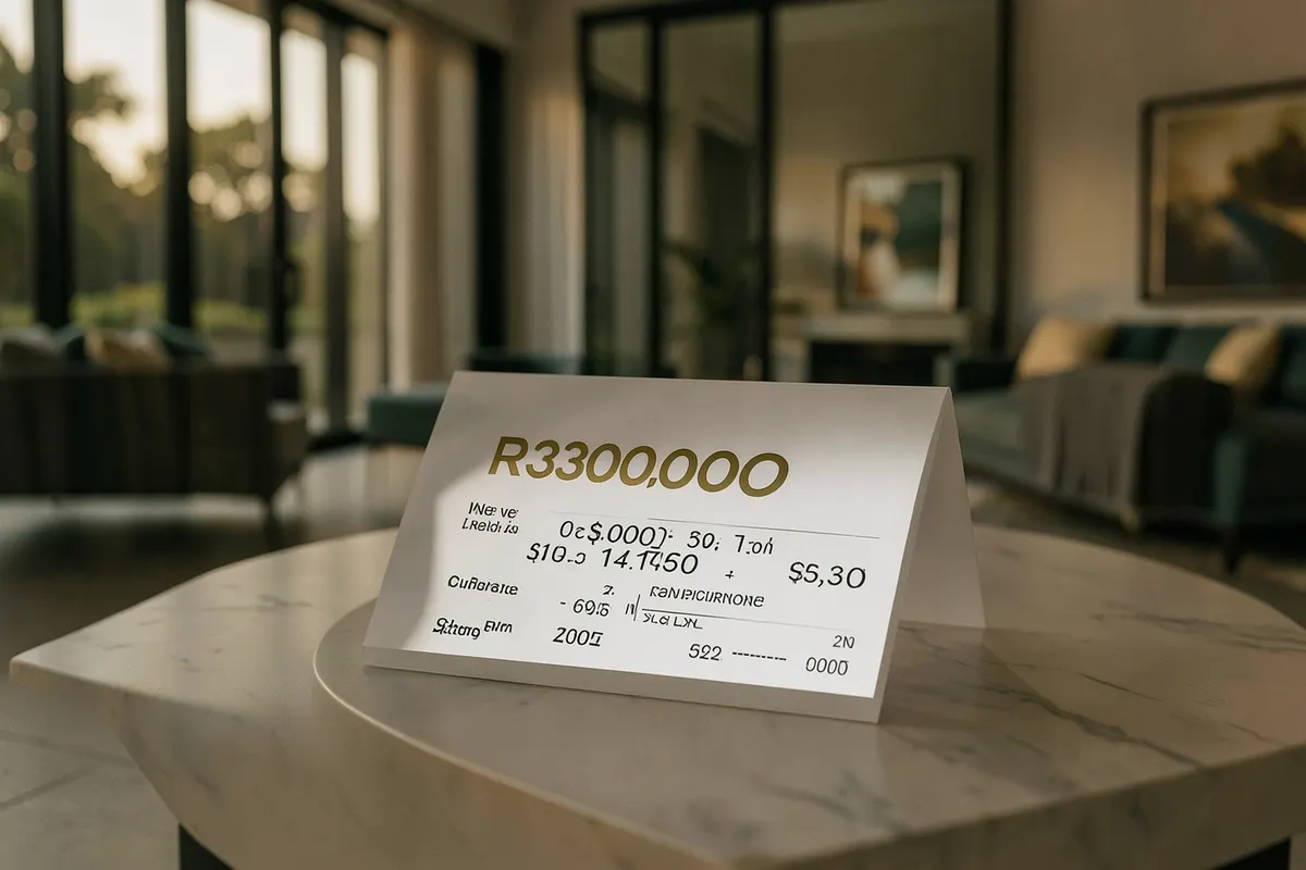 Cálculo de parcela de consórcio de R$ 300 mil em tabela financeira com detalhes dourados