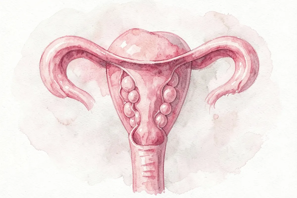 Ilustração médica de útero com tecido endometrial fora do lugar