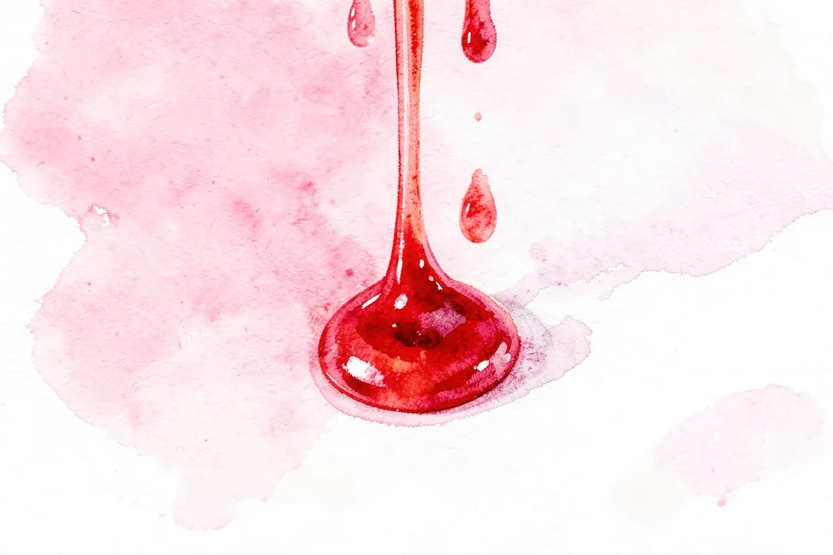 Gotas de sangue vermelho vivo caindo em um tecido branco.