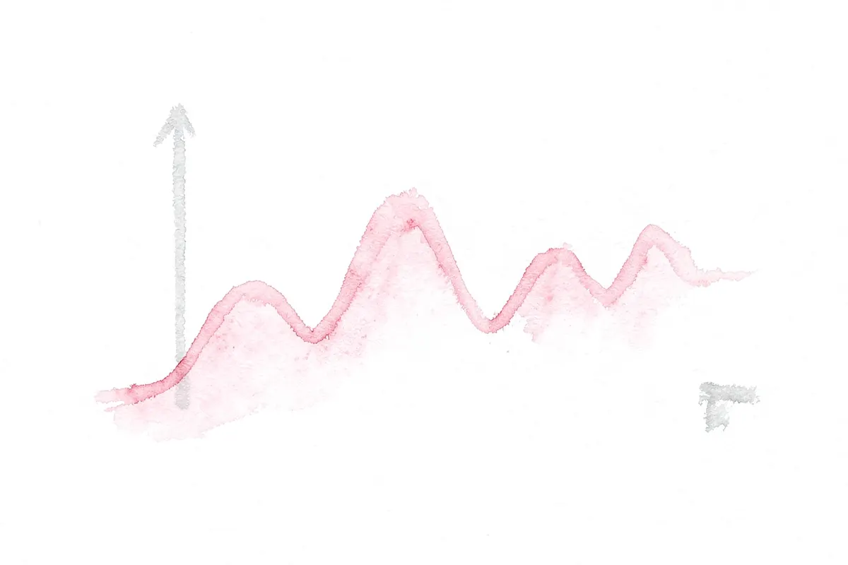 Gráfico simples mostrando um ciclo menstrual com picos e vales, sobre fundo branco.
