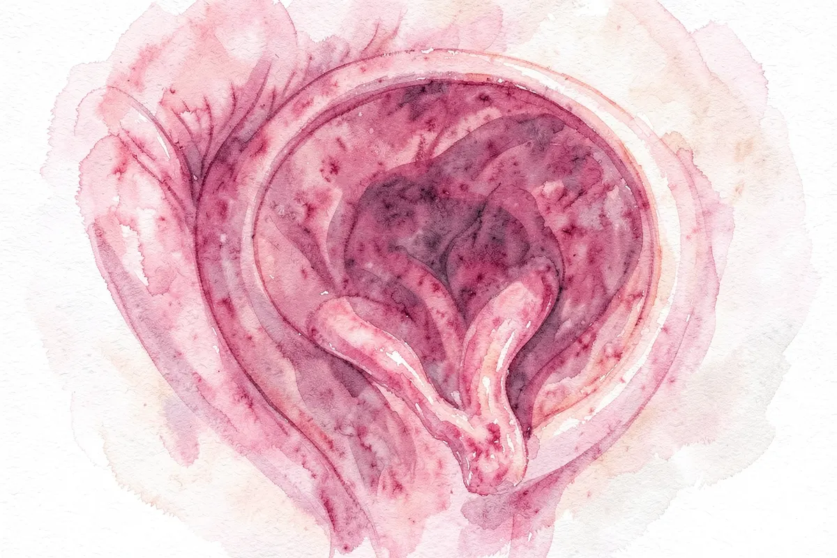 Close-up de um útero com tecido endometrial fora do lugar
