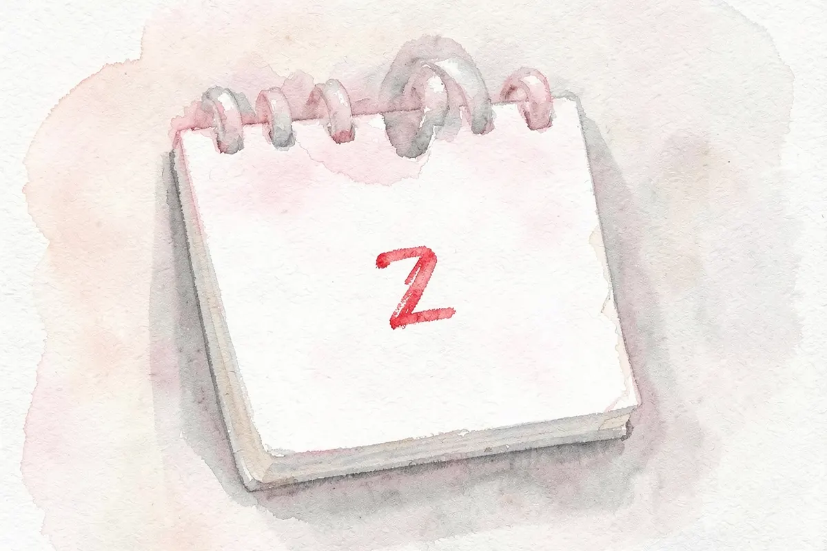 Close-up de um calendário com um dia marcado em vermelho, simbolizando o retorno da menstruação.