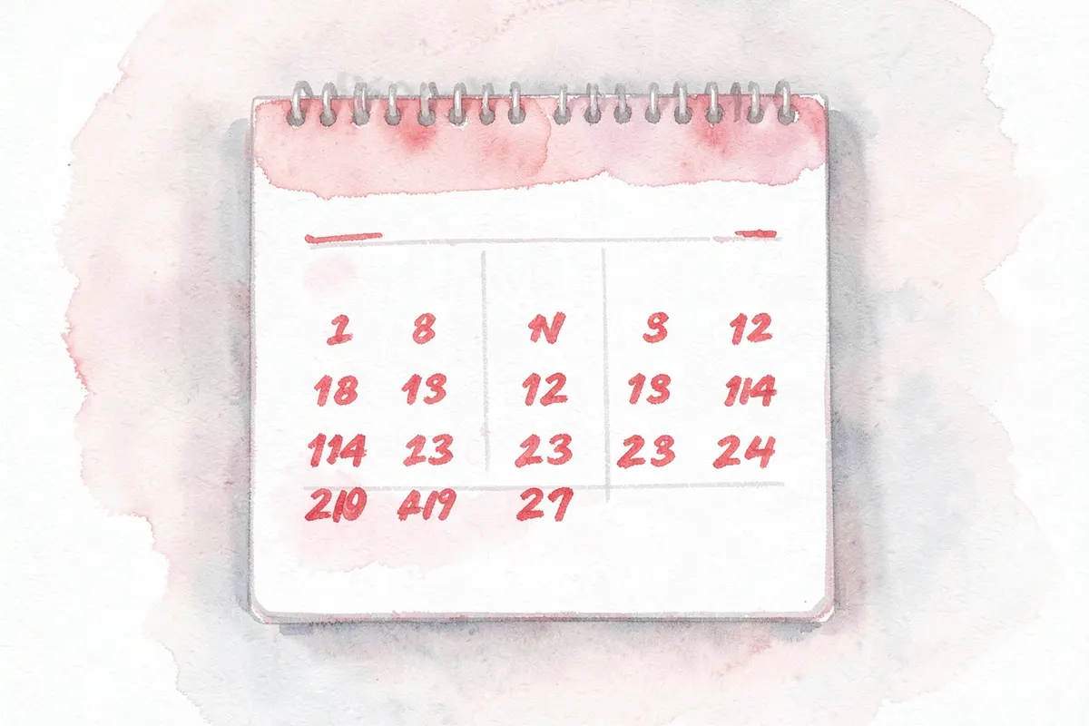 Calendário com os dias marcados em vermelho, simbolizando o período de resguardo após o parto.