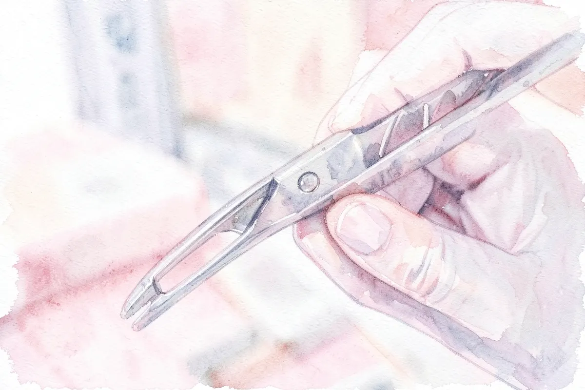 Close-up de espéculo ginecológico em mãos de profissional de saúde
