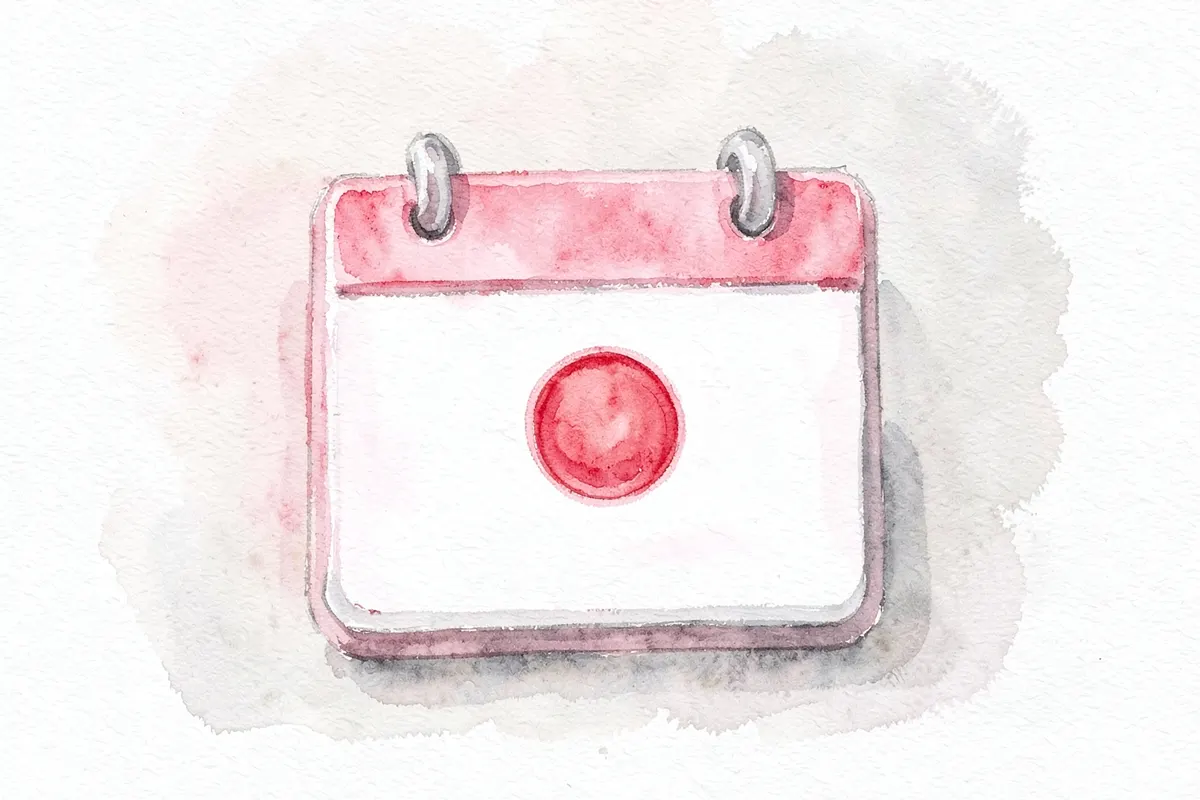 Ilustração de um calendário com um círculo vermelho em um dia, representando o início de um período.