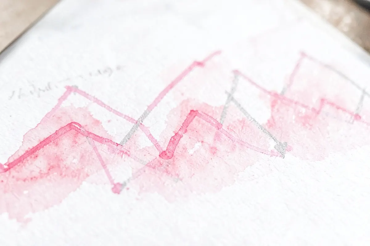 Três gráficos de linha mostrando fases de transição, em plano detalhe com luz de escritório.