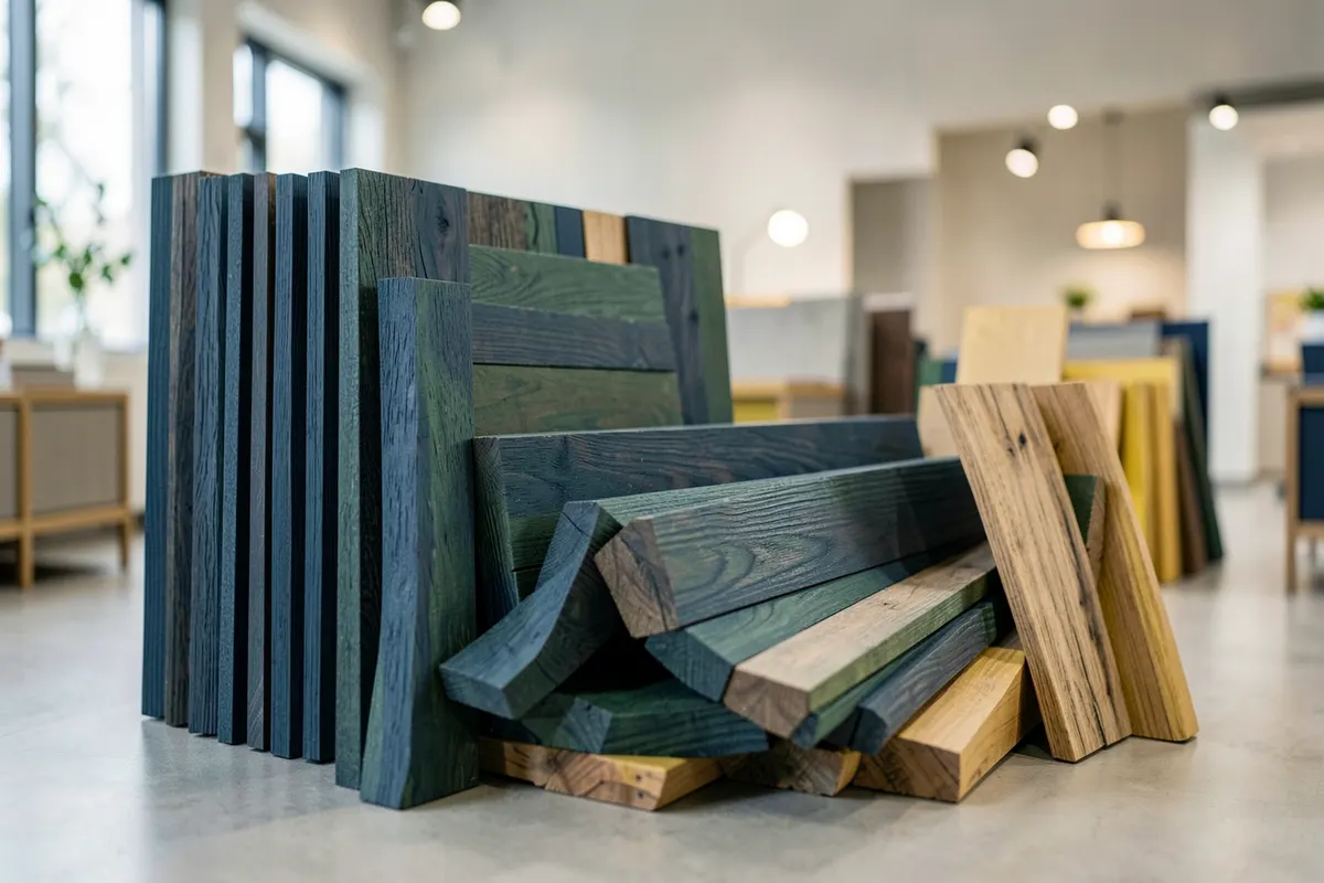 Diferentes tipos de decks de madeira em um showroom