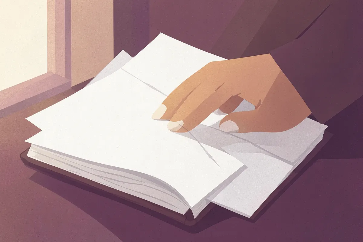 Mão folheando um livro com a capa em branco