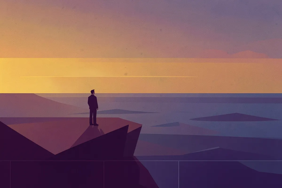 Pessoa olhando para o horizonte em um penhasco