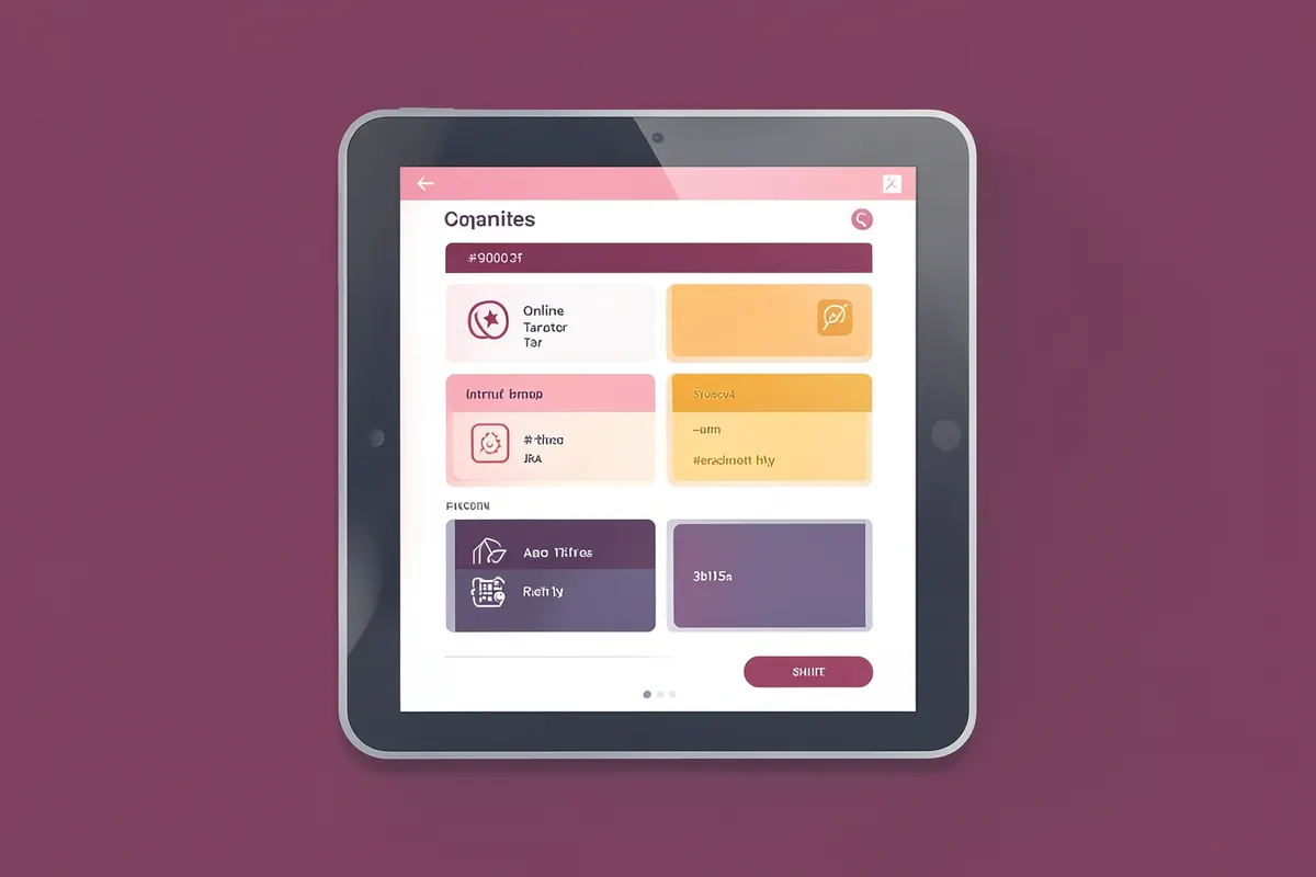 Comparação de sites de tarot online em um tablet, com foco em design e opções.