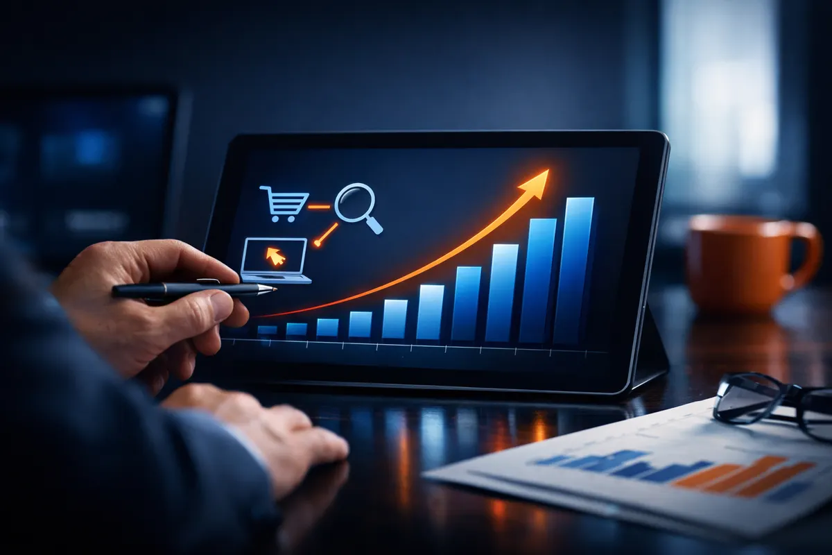 Um gráfico mostrando o crescimento de vendas através de canais digitais.