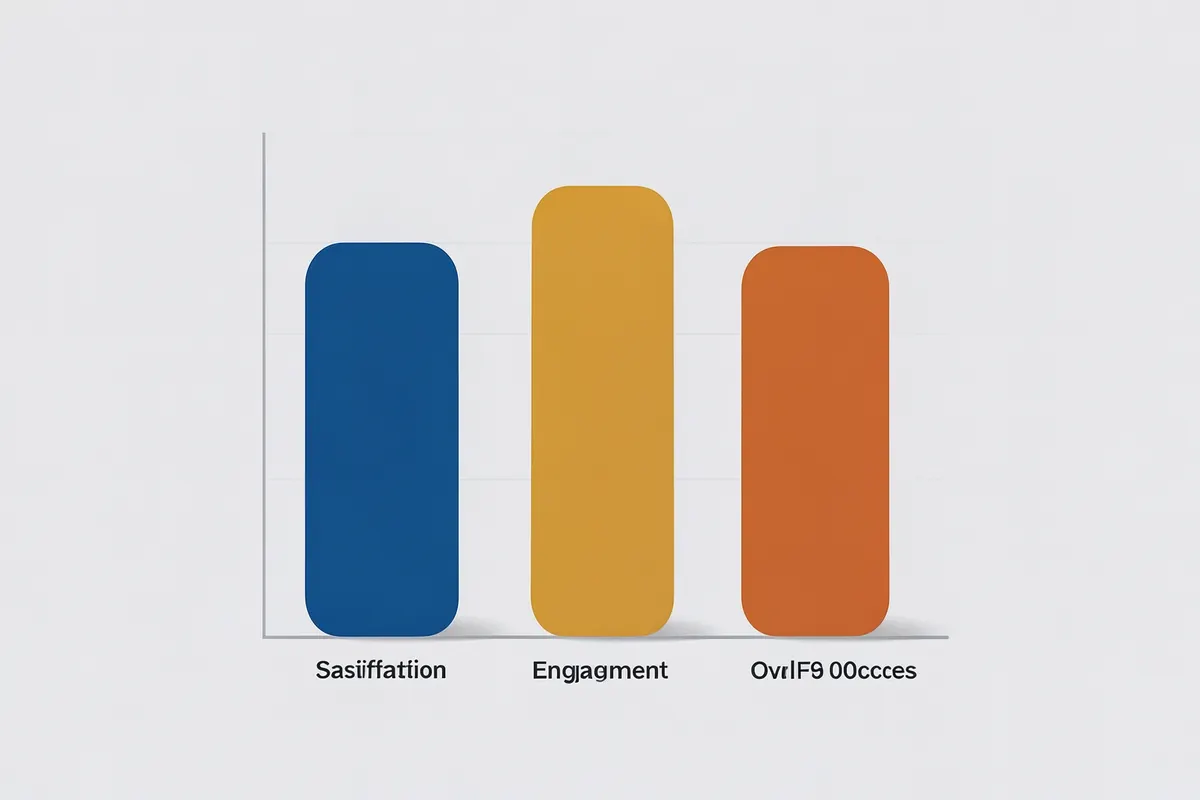 Gráfico de barras mostrando o sucesso de um evento corporativo com métricas de satisfação e engajamento