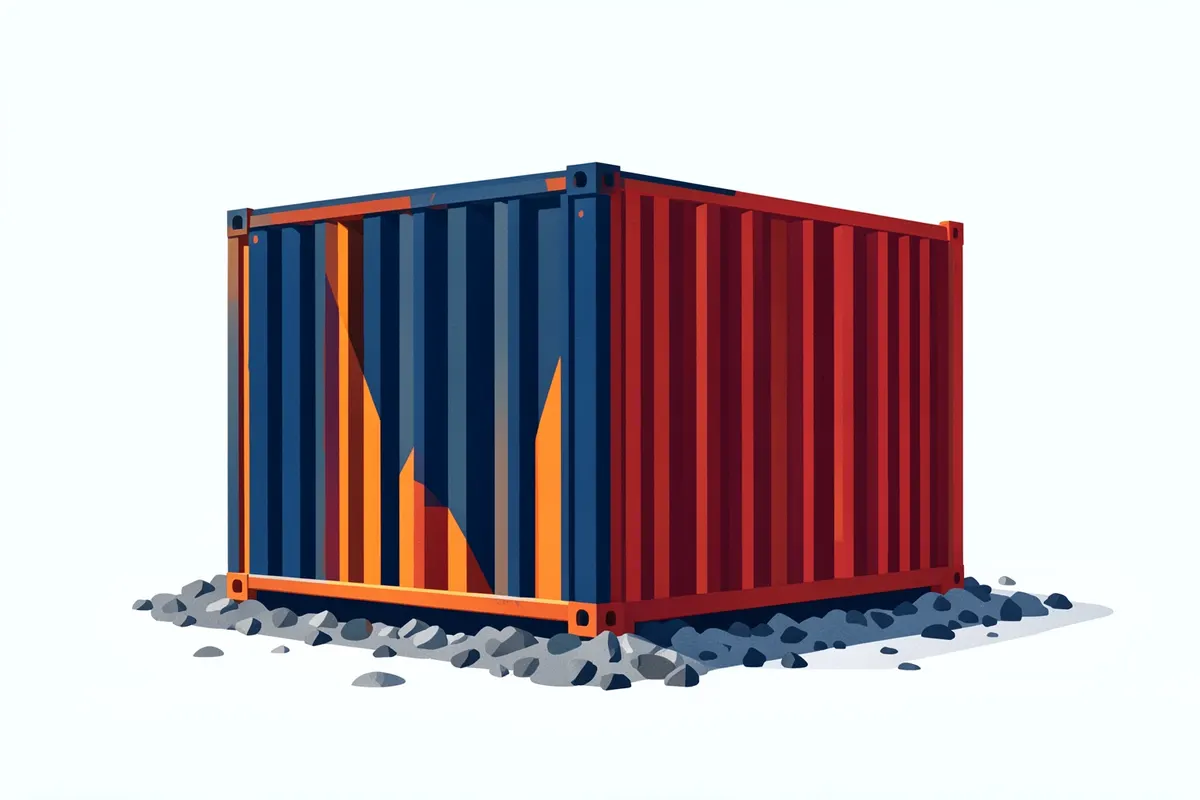 Container marítimo de metal enferrujado em um pátio.