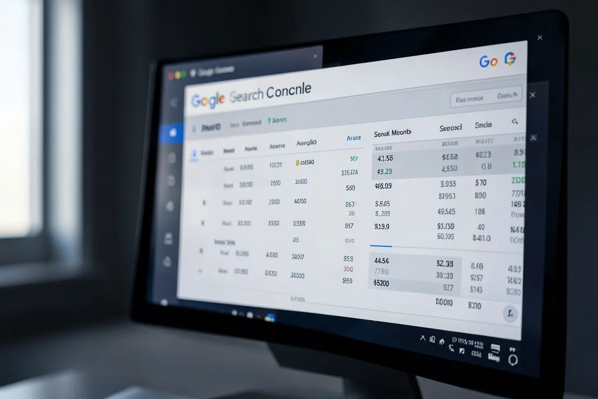 Tela de computador exibindo o Google Search Console com dados de performance.