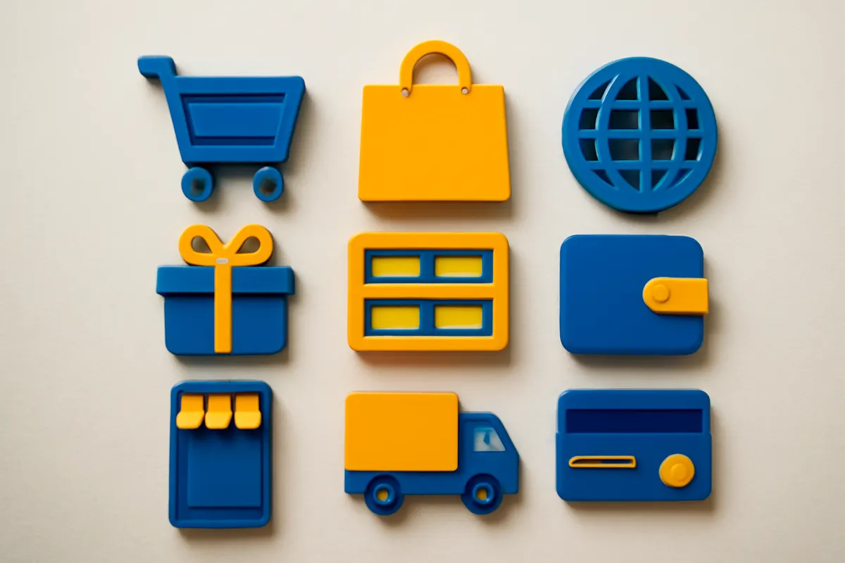 diferentes tipos de e-commerce em ícones organizados