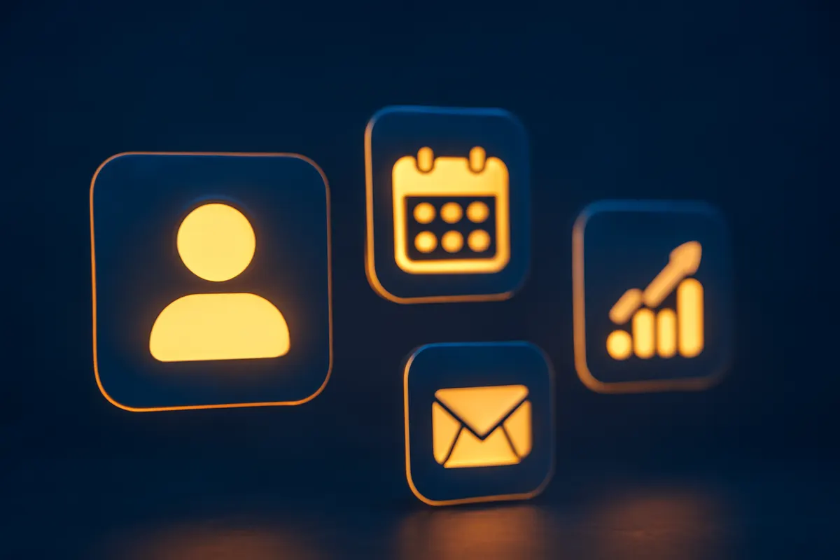 diferentes tipos de ícones representando funcionalidades de crm