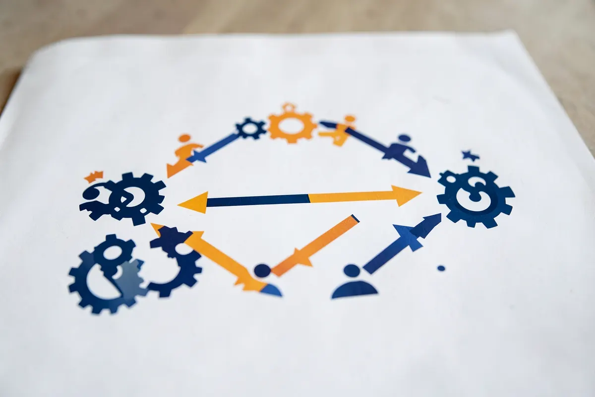 Diagrama comparativo com setas indicando evolução entre versões anteriores do marketing e o Marketing 7.0, com ícones de engrenagens e pessoas.