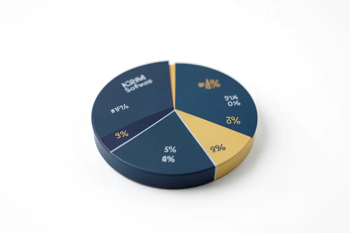 Gráfico de pizza mostrando a participação de mercado de diferentes softwares de CRM.