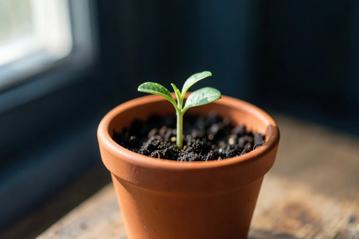 Uma planta crescendo em um vaso.