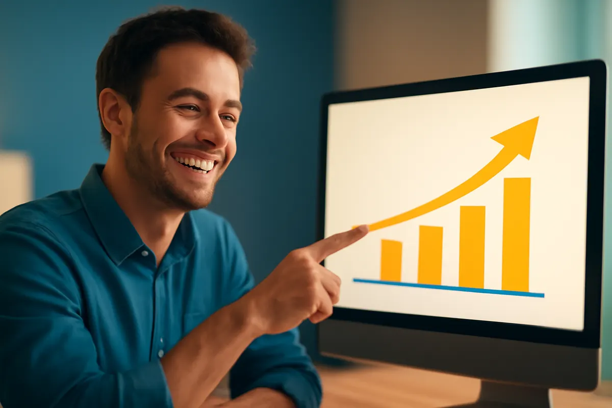 Conclusão de SEO com um check mark e gráfico finalizado
