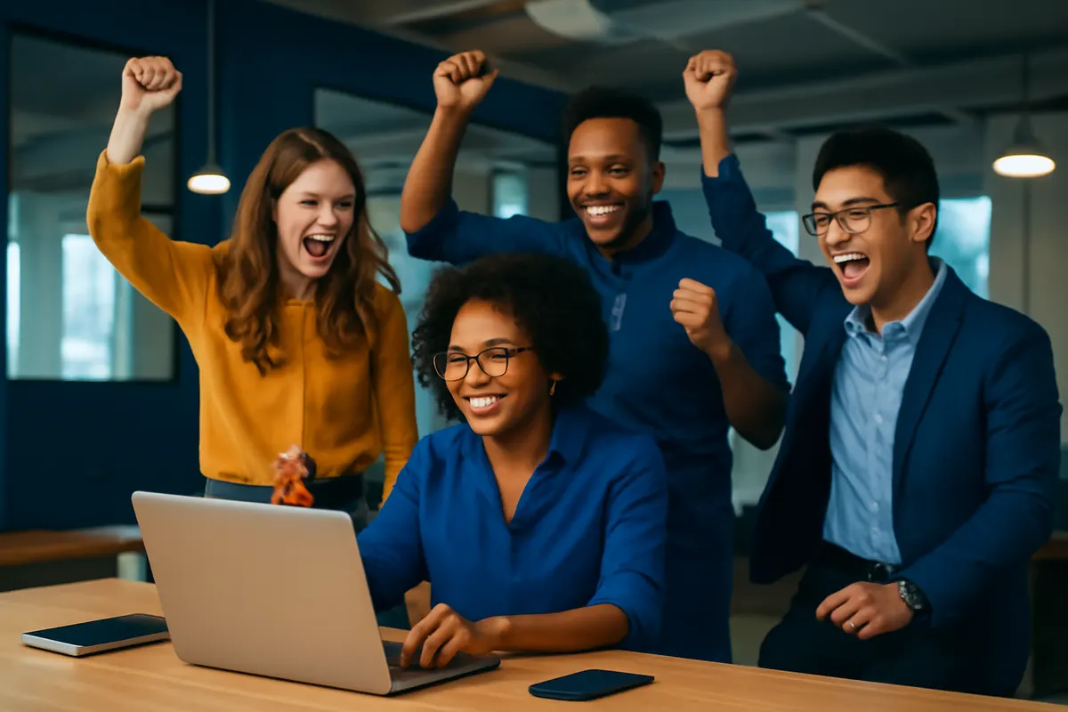 benefícios do social selling, equipe celebrando sucesso
