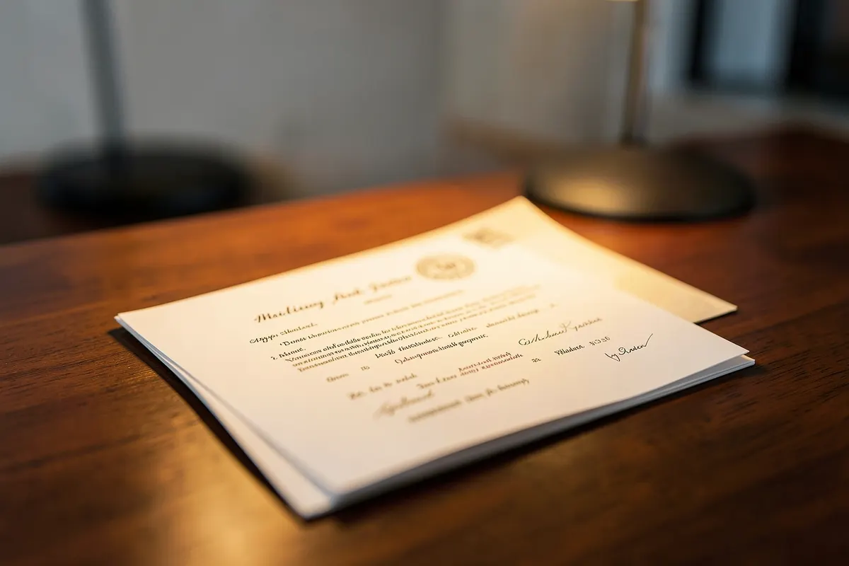 Um contrato de casamento com selo oficial.