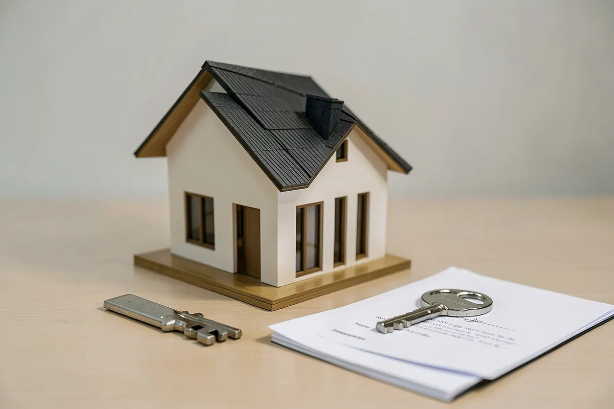 Uma casa com uma chave e um documento.