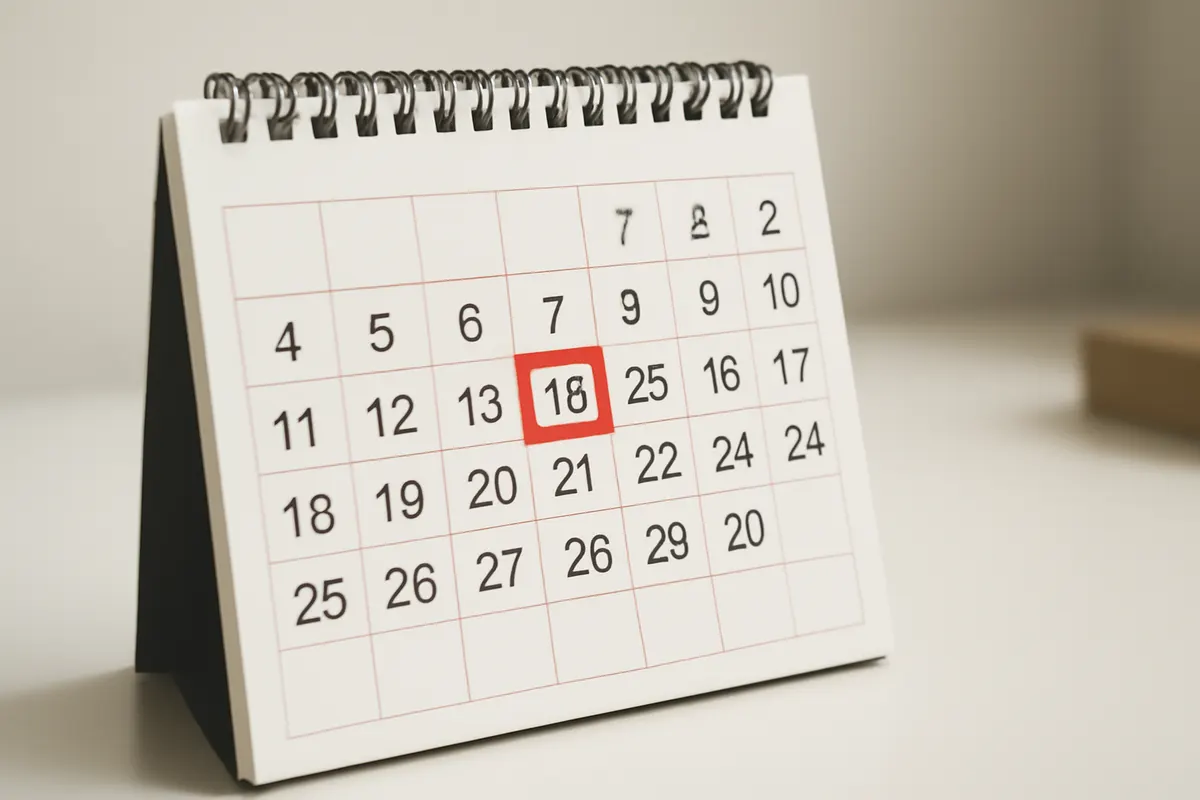 Um calendário com a data marcada em vermelho.