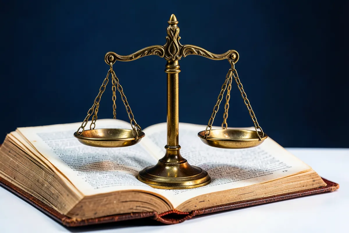 Balanca da justiça em cima de um livro