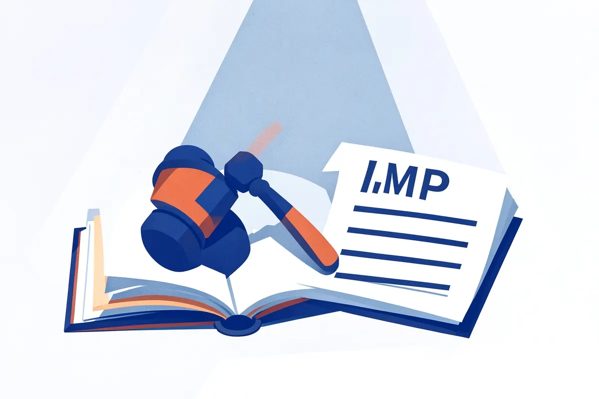 Símbolo de MP com um martelo de juiz e um livro de leis.