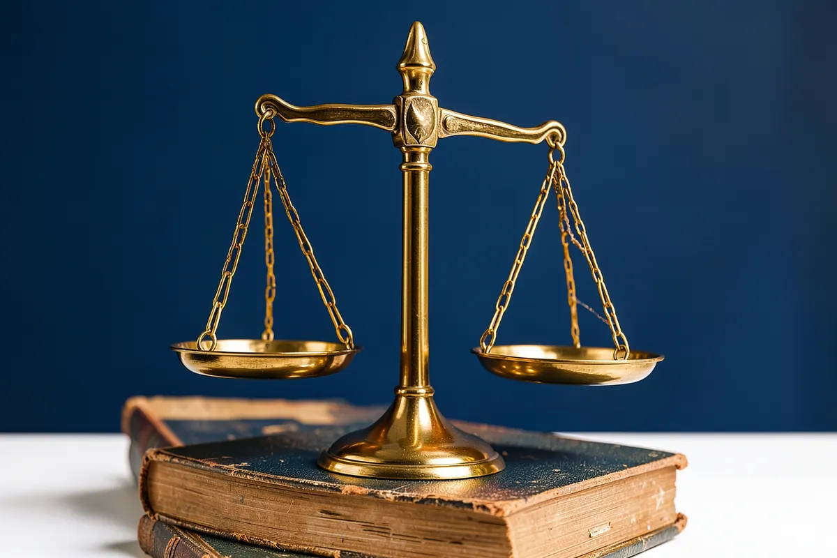 Balança da justiça em cima de livros