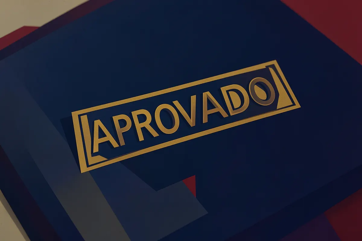 Close-up de selo de aprovação em um documento oficial.