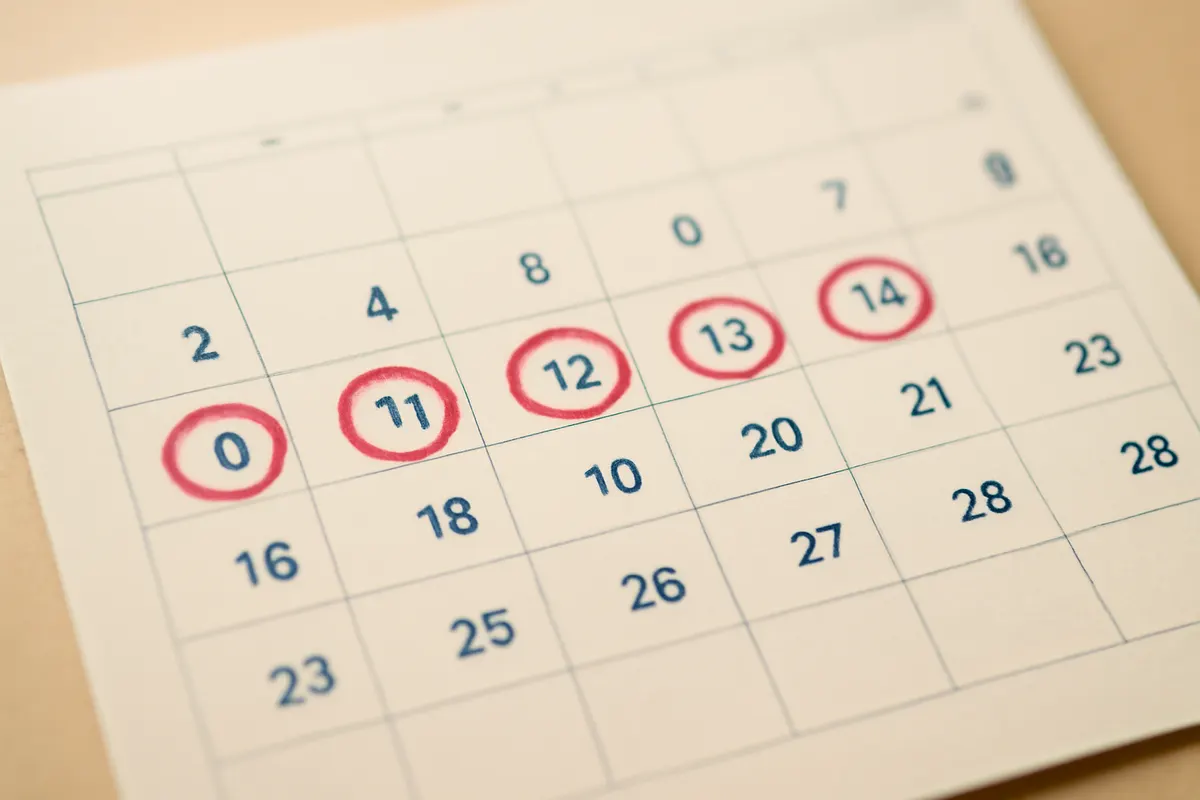 calendário com marcações de dias, simbolizando o tempo que a água fica no ouvido