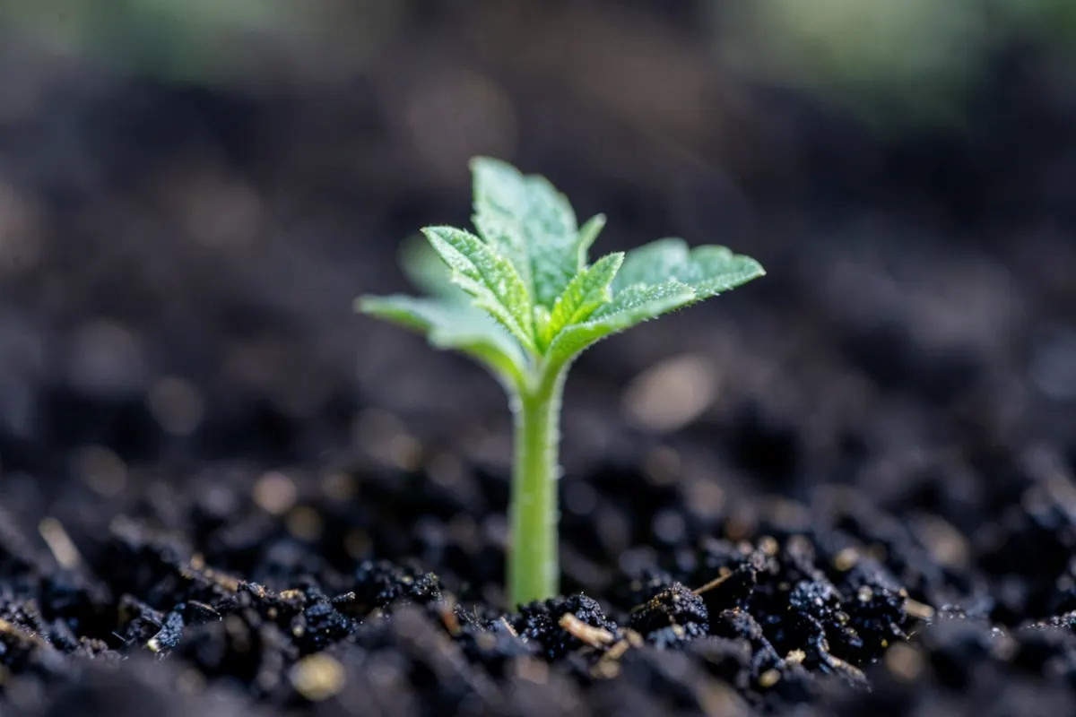Uma planta crescendo a partir de um pequeno broto, simbolizando cura e recuperação.