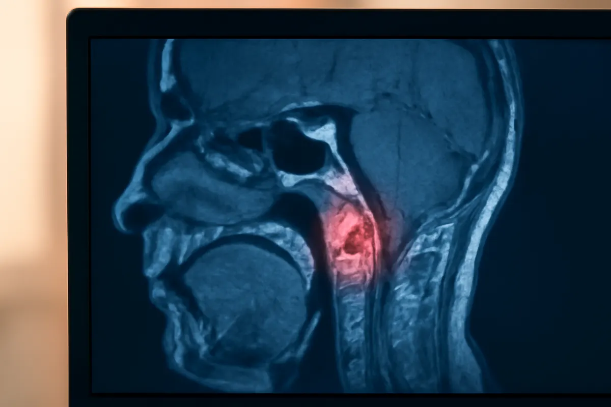 Imagem de ressonância magnética mostrando um tumor no osso mastoide