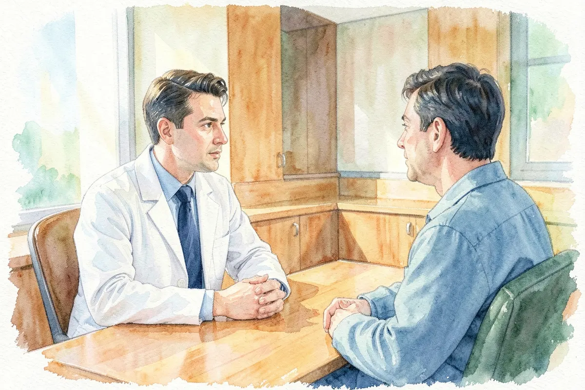 Médico psiquiatra examinando um paciente em um consultório médico moderno