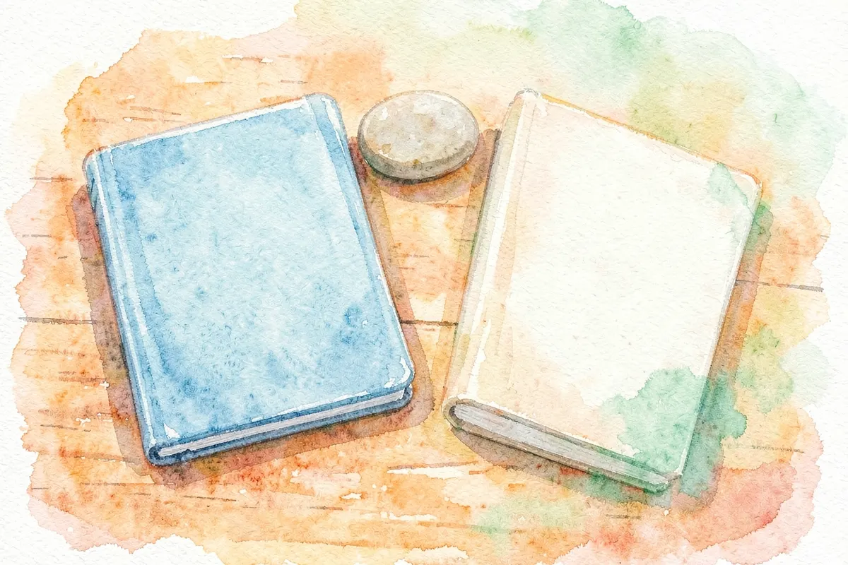 Um conjunto de ferramentas terapêuticas, como um diário, um livro sobre saúde mental e um objeto de relaxamento, dispostas sobre uma mesa.