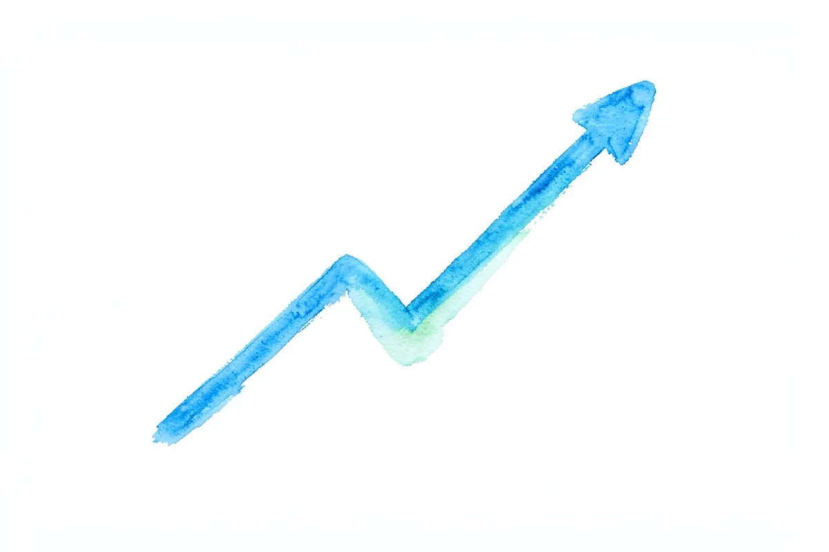 Gráfico de linha ascendente em um fundo branco desfocado, plano de detalhe, luz brilhante e limpa