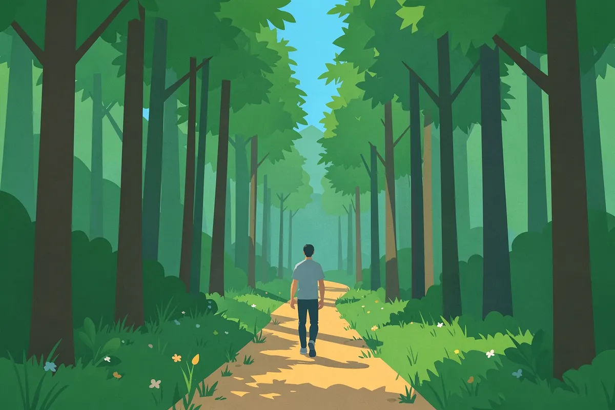 Pessoa caminhando em um caminho de floresta, simbolizando o processo de lidar com a depressão resistente