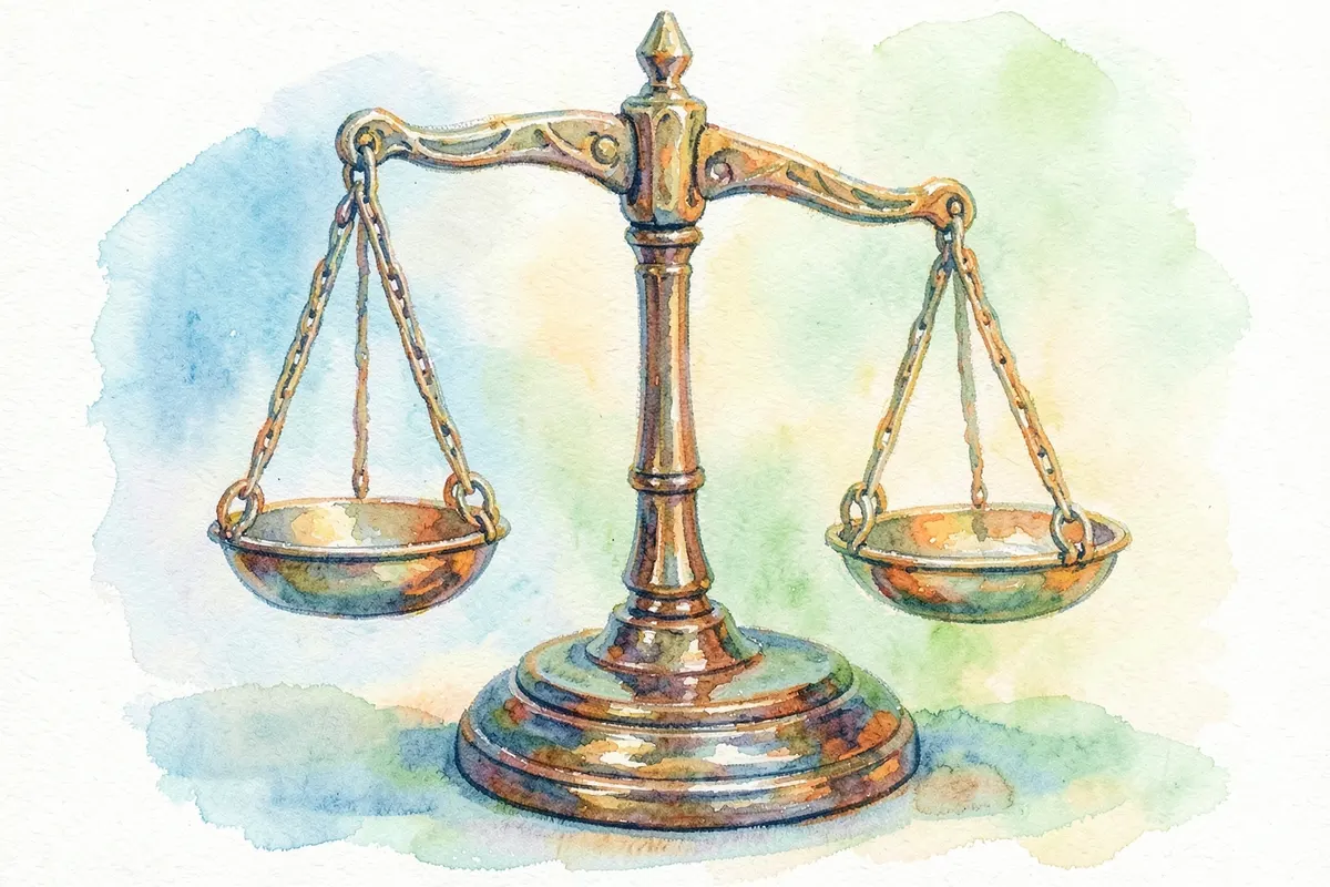 Uma balança de justiça com um martelo, simbolizando o sistema legal.