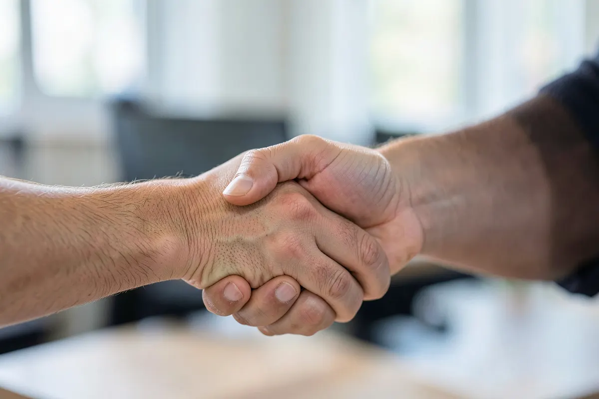 Um aperto de mãos simbolizando parceria e benefícios mútuos no ambiente de trabalho.