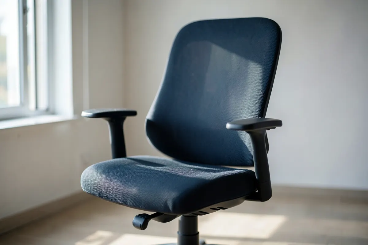 Cadeira de escritório com ajuste lombar e apoio de braços, demonstrando um design ergonômico.