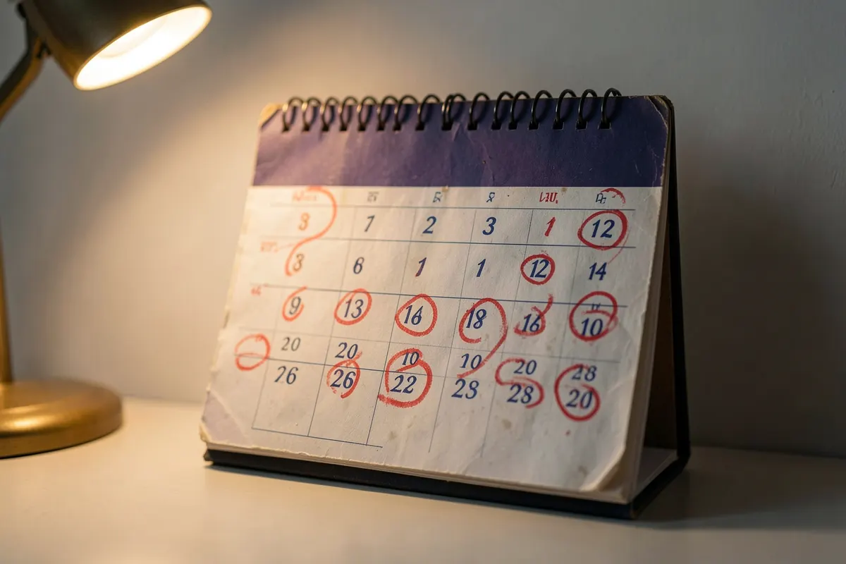 Calendário com marcações de reuniões e treinamentos sobre ergonomia.