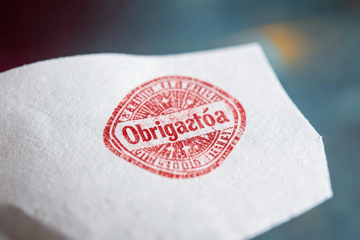 Um selo de "Obrigatório" em um documento oficial.